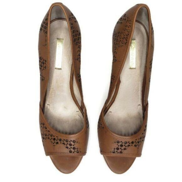 Louise Et Cie Gretel Brown cognac Leather laser Cutout Peep Toe Heels Size 10M - Picture 3 of 8